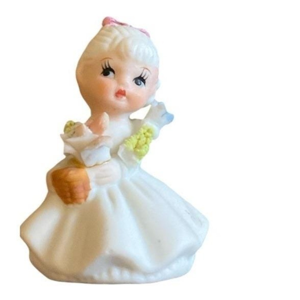 Porcelain Figurine Miniature Girl Vintage With Flowers Bouquet